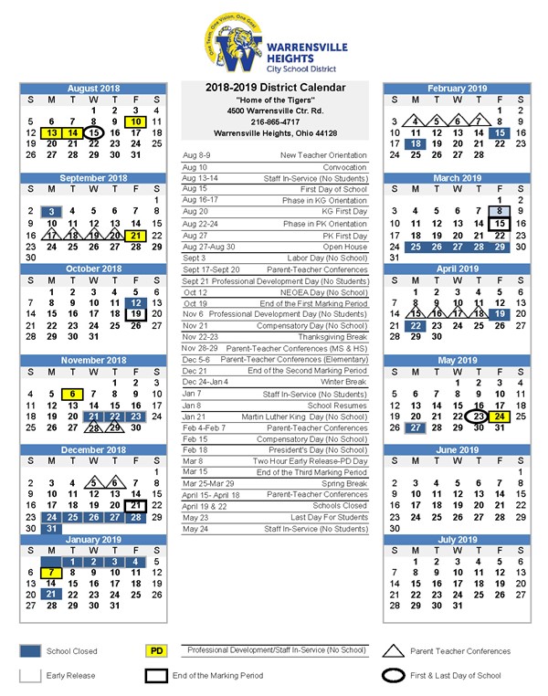 Warrensville Heights City School District Calendar 2019 and 2020
